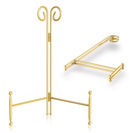 UoYeet Plate Stand for Presentation, 8 Inch Plate Holder Display Stand, Gold Picture Frame Stand for Table, Decorative Easel Stand for Photos, Art, Plates and Books (Pack of 2)