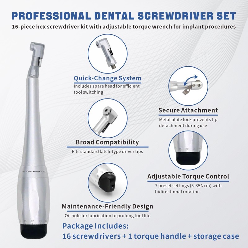 Zmtfqymx Implant Hex Screwdriver Kit - 7 Torque Settings (5-35N.cm)
