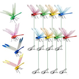 8pcs Dragonfly Hat Clip Realistic Fake Dragonflies Clip-On Garden Outdoor Decor Stakes Plastic Dragon Fly Clips Plant Decorations for Pots