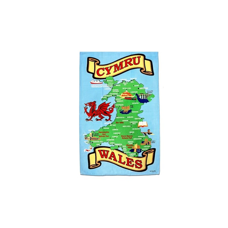 Elgate Welsh Wales Map Tea Towel Souvenir Gift Cymru Rhyl
