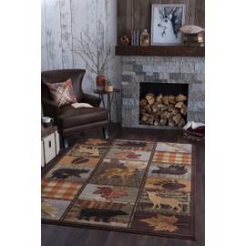 Colorblock Wildlife Novelty Lodge Pattern Multi-Color Rectangle Area Rug, 5' x 7'
