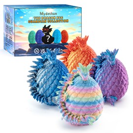 Mydethun 3D Printed Dragon, Dragon Toy - Sensory Autism Toys, Dinosaur Toys, Stress Relief Gifts for Kids 5-7, Adults & Women - Set of 4 Mystery Eggs with Dragons Inside