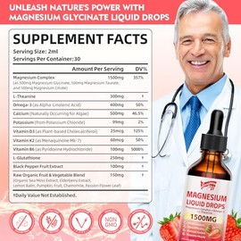 2 Pack Magnesium Glycinate Liquid Drops, 1500mg Magnesium Liquid Supplement with Vitamin B6, D3, L - Theanine, Omega3,Support Night, Muscle, Bone, Moo