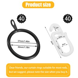40 pcs Metal Curtain Rings and Hooks,Silent-Glide Curtain-Pole Rings, Multi-Purpose Rings for Poles, Shower Curtains, Rods and Drapery Rods Hardware