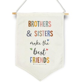 Brothers and Sisters Make The Best Friends Hanging Pennant Flag, Wall Decor for Nursery Bedroom Playroom, Birthday Christmas Gifts for Baby Kids Girls and Boys