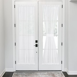 NICETOWN White Sheer Door Curtains for Kitchen, 30 x 72 Inches Long Curtains for Glass Door Door Window Café Rustic Sheer Drapes Light Filtering Semi Rod Pocket French Door Privacy Added, 1 Piar