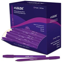 Eziglide Ballpoint Purple Pen, Pack of 100 Ballpoint Pens, Smooth Writing Action-Medium Point 1.0mm Coloured Pens Multipack - Ball Point Pens Ideal Pens for School, Home or Work Stationery Supplies