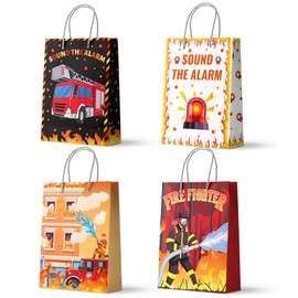 Firetruck Gift Bags, Fire Truck Party Favor Bags Set - Firetruck Birthday Gift Bags, Firefighter Party Bags & Fire Truck Goodie Bags for Fire Truck Birthday Decorations/Firefighter Party Decorations