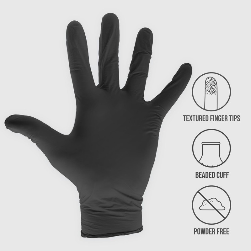 Scan SCAGLODNHDL Heavy-Duty Nitrile Gloves Disposable Black Large 100 Pack