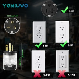 Yomiuwo 5-20 Amp Plug Male Extension Cord Ends Lighted Plugs Extension Cord Plug Ends 3 Prong, Straight Blade Cord End Replacement, 20 Amp 125Volt, NEMA 5-20P, 2 Pole 3Wire Grounding,UL-Listed