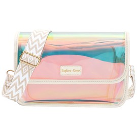 PACKISM Holographic Purse for Women - Country Concert Outfits for Women, Cute Clear Concert Bag for Music Festival with Detachable Inner PU Leather Pouch - Khaki Purple