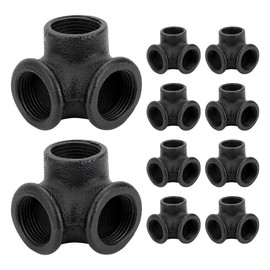 3/4" Black Pipe Fittings 3-Way Side Outlet Elbow - Home Expert 4 Pack Malleable Cast Iron Threaded Pipe Fittings 3-Way Side Outlet Tee for Industrial Pipe Shelves Bracket Vintage Pipe Furniture