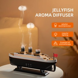 Rain Cloud Titanic Humidifier for Bedroom & Large Room - Quiet Ultrasonic Cool Mist Humidifier with Aromatherapy Diffuser, LED Lights, Auto Shut-Off, and Nautical Steamship Design for Home or Office