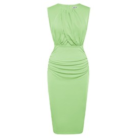 Women's Sleeveless Front Drape Patchwork Formal Dress Elegant Crew Neck Ruched Midi Bodycon Dress Cocktail Party Green XL