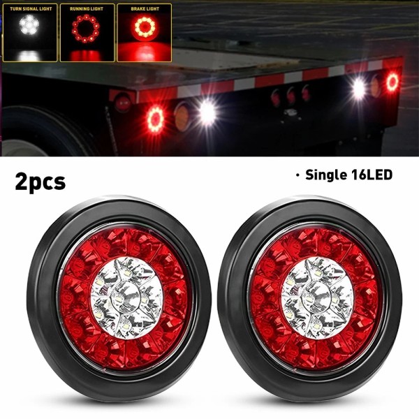 Unbranded 2pc Red/White 16LED 4"Inch Truck Round Trailer Brake Stop