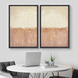 MUDECOR Framed Canvas Print Wall Art Set Watercolor Pastel Duotone Red Landscape Abstract Shapes Illustrations Modern Art Decorative Contemporary for Living Room, Bedroom, Office - 24"x36"x2 Black