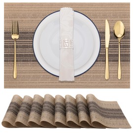 Winknowl Winknowl Placemats, Set of 8 Heat Resistant Stain Resistant Woven Vinyl Insulation Place mats, Durable Washable Elegant Table Mats for Dining (Brown)