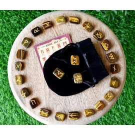 Auras by Osiris - Rune Gemstones Set with Engraved Elder Futhark Alphabet Divination, Crystal Healing Chakra (08: Tiger Eye Rune Sets)