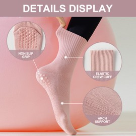 Pilates Yoga Socks with Grips for Women,Non-Slip Yoga Socks for Women Non Slip Barefoot Workout Crew Socks for Pregnant Ballet Dance by H HOME-MART