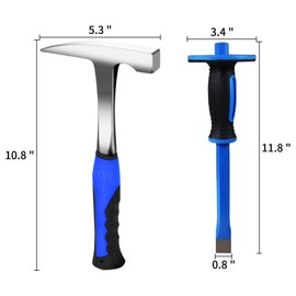 5 PCS Geology Rock Pick Equipment Kit,21oz Hammer & 11.8" Rock Digging Chisel with Protective Caps,Safety Glasses, Whistle, Jewelers Loupe,Gold mining and exploration equipment (Style - 1M)
