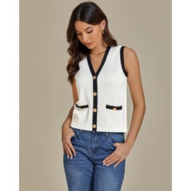 luvamia Womens Sweater Vest Sleeveless V Neck Tops Women Summer Vests Cream White Size Large Size 12 14