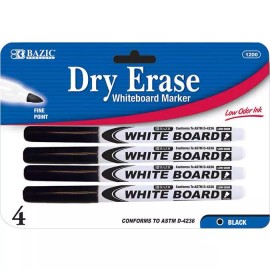 Bazic Fine Tip Dry Erase Whiteboard Black Marker 12 PCS