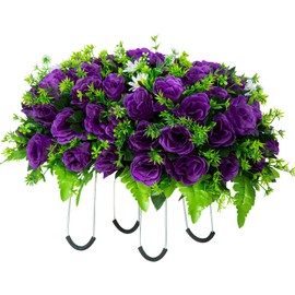 LaLamona Artificial Headstone Flower Saddle, Cemetery Flowers for Grave, Cemetery Saddles for Headstones, Memorial Grave Flowers for Cemetery Tombstone Headstone Decoration (Purple)
