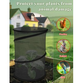 4 Pack Pop Up Plant Covers from Animals, 20" H X 13" D Insect Garden Covers, Round Foldable Mesh Plant Cover, Plant Protectors for Outdoor Plants, with Stakes and Labels (Black)