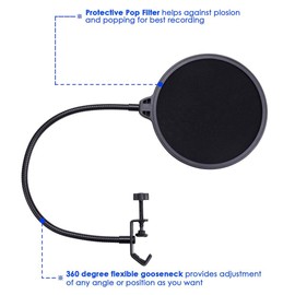 Microphone Pop Filter - ATM-01 Studio Microphone Pop Filter For Blue Yeti and other Microphone Dual Layered Wind Pop Screen - Flexible 360° Gooseneck Clip Stabilizing Arm by ATNY