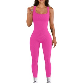 YIOIOIO Women Workout Seamless Jumpsuit Yoga Ribbed Bodycon One Piece Square Neck Leggings Romper