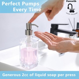 Fonveth Clear Glass Soap Dispenser with Brushed Nickel Pump, 10 OZ Rectangle Glass Bottle with Stainless Steel Pump Refillable Liquid Hand Soap Dispenser Square Slim for Bathroom Kitchen