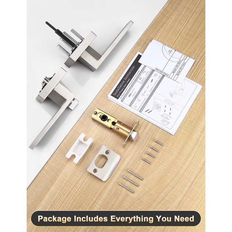 Tinewa 5 Pack Privacy Square Brushed Nickel Door Handles Interior,