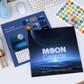 Wall Calendar 2024-2025, Moon Calendar July 2024-2025, 18 Month Moon Phases Calendar, 12" × 24"(Open) Lunar Calendar with Moon Tracking, Large Blocks, Thick & Sturdy Paper for Organizing & Planning