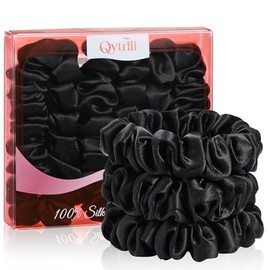 Paquete de 3 coleteros de seda 6A 100% seda morera, 22 momme, pequeños, para dormir, sin arrugas, para mujeres y niñas con cabello rizado, grueso y fi