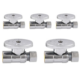 (Pack of 5) Seelink Sweat 1/4 Turn Straight Stop Valve, 1/2" Sweat x 3/8" OD Compression, Chrome Plated Brass(VALVE093-5Pack)
