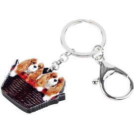 WEVENI Acrylic Cute Double Cavalier King Charles Spaniel Dog Keychain Pet Charms For Women Girl Bag Car Wallet (Couple B)