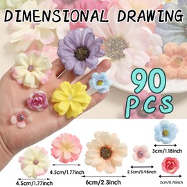 GAATEEK 90 Pcs Small Flowers for Crafts Spring Mini Faux Flowers Artificial Silk Fabric Floral Daisy Peony Floral for DIY Wedding Birthday Party Wreath Graduation Cap Decor (Charming Color)