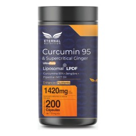 CURCUMINA 95 + SUPERCRITICAL GINGER 200 capsulas (1420mg por porcion), Curcuma y Jengibre con Piperina y MCT Oil, by Eternal Nutrition