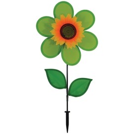 In the Breeze 2702 — 12-inch Green Sunflower Wind Spinner with Leaves — Colorful Flower for Yard and Garden