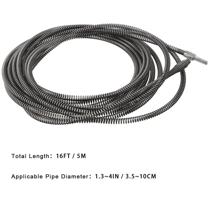 Drain Auger Cable 16 Ft Flexible Plumbing Snake Clog Remover