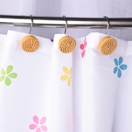 Boho Shower Curtain Hooks Rings,12 Pcs Decorative Shower Shower Rings Woven Wicker Ratten Decorative for Bathroom Farmhouse Shower Curtain Hangers Accessories (Wood Color)