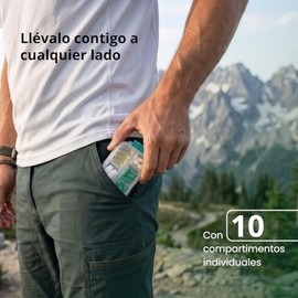 2 Pack Pastillero de Viaje | Organizador Diario Portátil y Plegable | Para Vitaminas y Medicinas | Azul y Translúcido