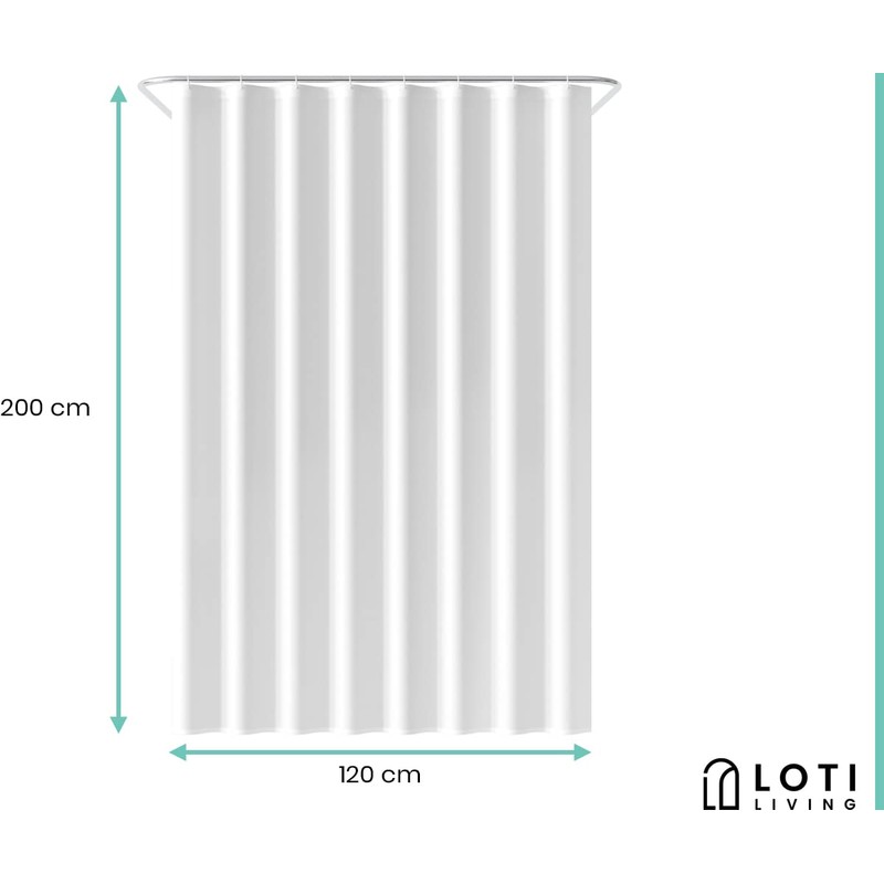 Loti Living Anti-Mould Shower Curtain, 120 x 200 cm, White,