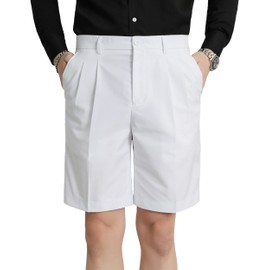 Men's Flat Front Pleat Dress Shorts for Golf, Casual and Formal Wear 9" Inseam White 30