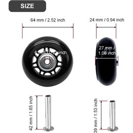 Suitcase Wheels Replacement Wheels Suitcase Wheels Replacement 64 x 24 mm for Trolley Hard Case Wheels Set with Ball Bearing + Mounting Accessories, Universal Repair Parts for Suitcases
