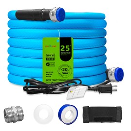 25' Heated Water Hose for RV — Prevents Freezing Down to -20°F — Test report For PBA-Free&Phthalate-Free&Lead-Free— Great for Campers, Livestock, Agriculture, Kennels, etc. — 5/8"LONRIHEAT