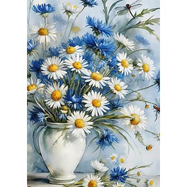 Auremi Vase Daisy Diamond Painting Kits for Adults, Diamond Art Kits Full Drill Diamond Paintings for Beginners 5D Round Flower Diamonds Pictures Gem Art Painting Kits for Home Wall Decor 12x16 Inch