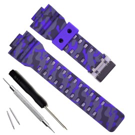 Natural Resin Replacement Watch Band Strap for Casio Mens G-Shock GD120/GA-100/GA-110/GA-100C (Camouflage-Blue)