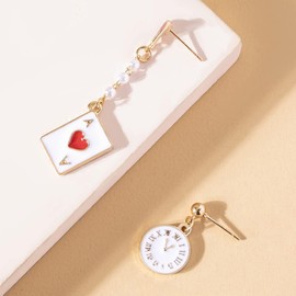 KSJEHW Pack of 4 Poker Earrings for Women Gold-Plated Playing Cards Pattern Earrings Charms Hearts Spades Aces Earrings Fashion Earrings Jewellery Gift for Girls Wedding Birthday Christmas Mother's