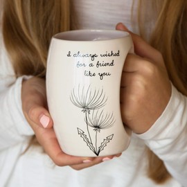 Pavilion Gift Company Dandelion Wishes I Always Wished for a Friend Like You Ceramic Hand Warmer Mug, Pink